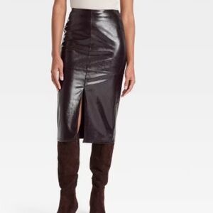 A New Day- Women’s Faux Leather MIDI Skirt- Brown- Size 6- NWT